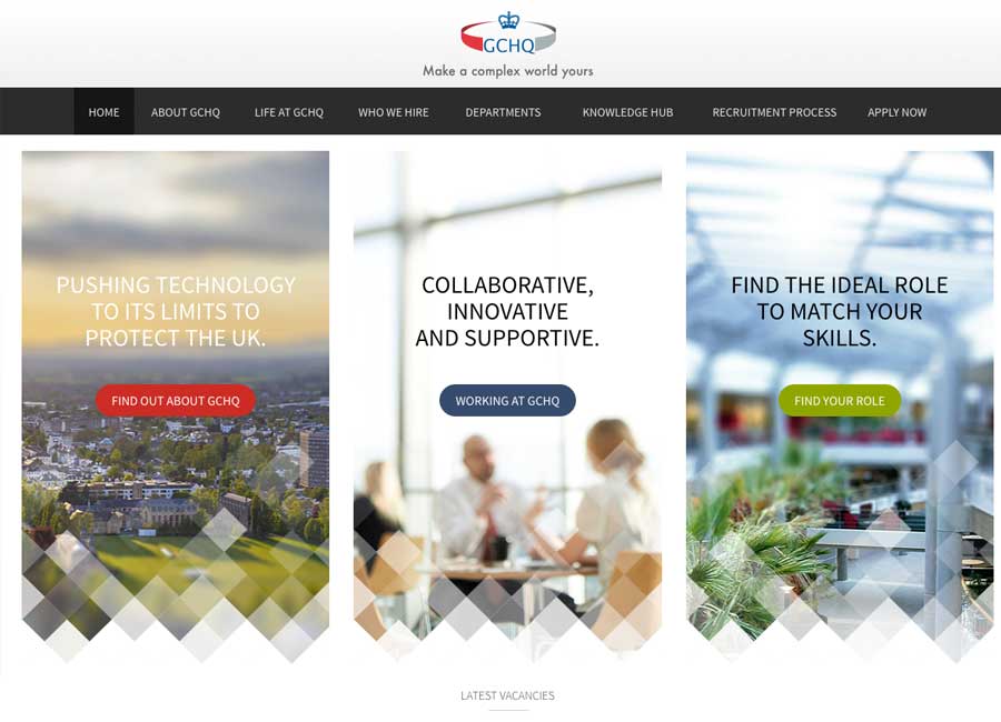 Thumbnail image of GCHQ Careers (previous version) website